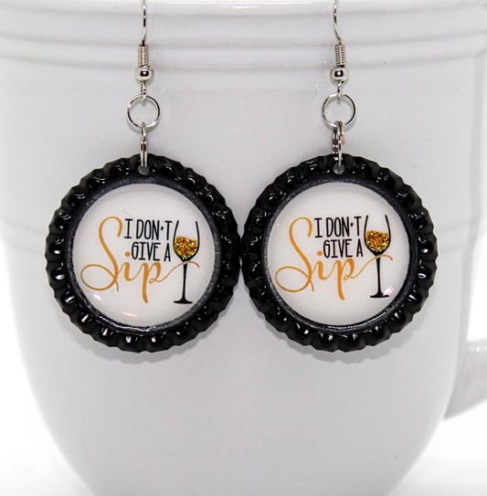 I dont give a sip Wine bottle cap earrings