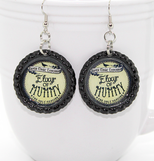 “Elixyr of Mummy” Bottle Cap Earrings