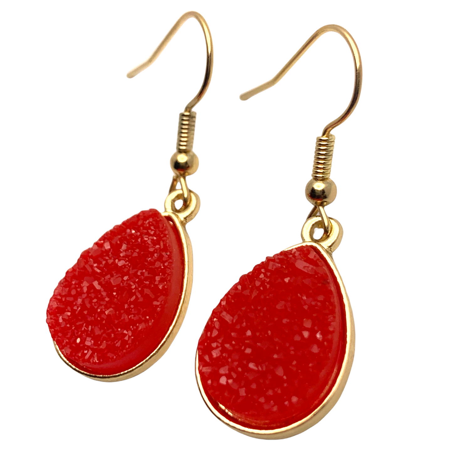 Red Faux Druzy Teardrop Earrings