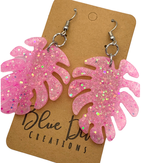 Pink Holographic Palm Resin Earrings