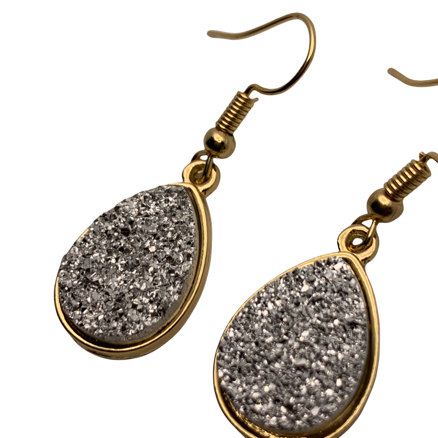 Silver Faux Druzy Teardrop Earrings