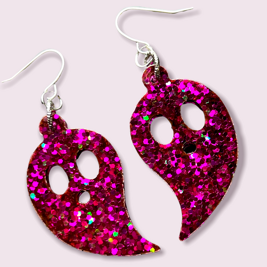 Fuchsia Glitter Ghost  Resin Earrings