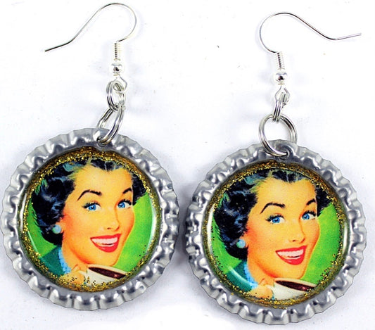 Retro Coffee Bottle Cap Earrings