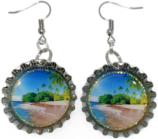 Tropical Beach Bottle Cap Earrings