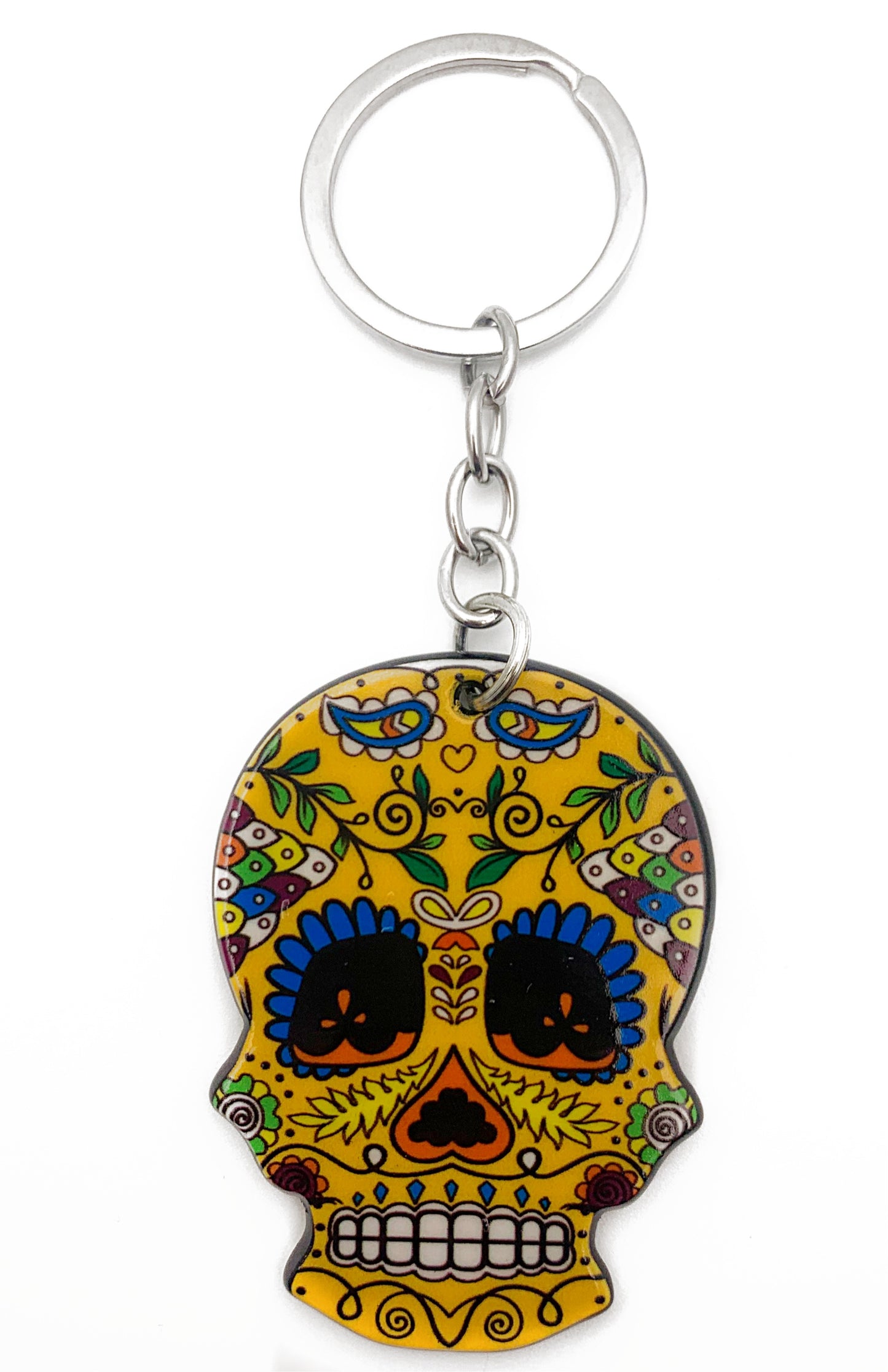 Yellow Sugar Skull Keychain