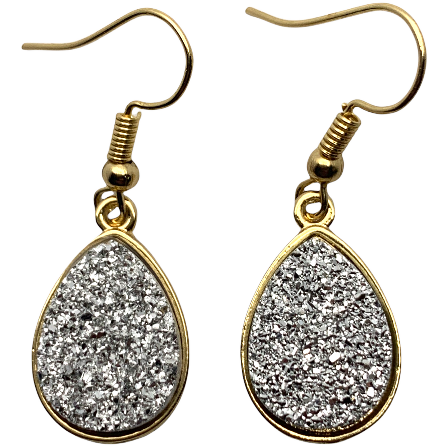 Silver Faux Druzy Teardrop Earrings