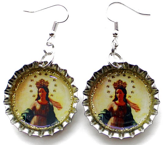 Virgen de Guadalupe Bottle Cap Earrings