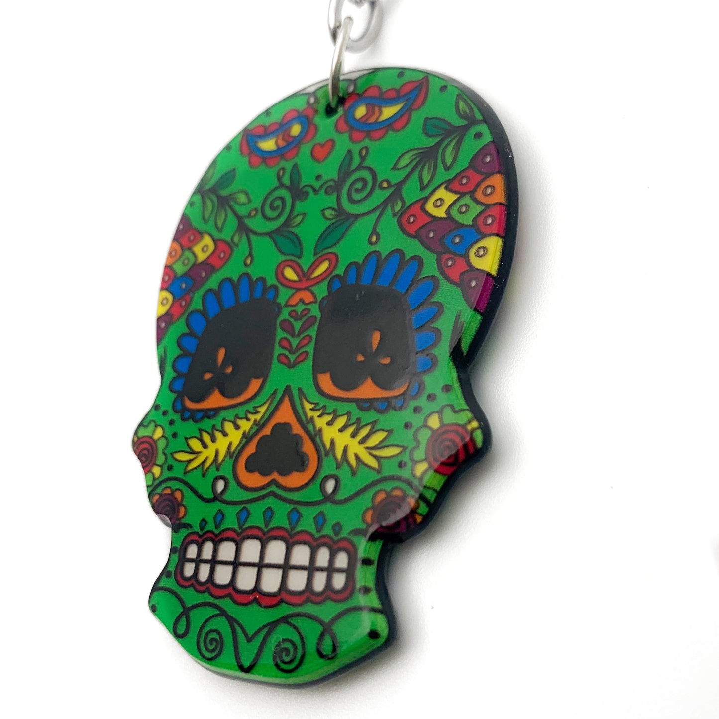 Green Sugar Skull Keychain