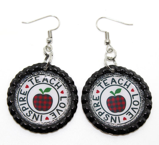 “Teach, Love, Inspire” Bottle Cap Earrings