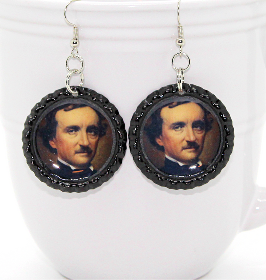 Edgar Allan Poe Bottle Cap Earrings