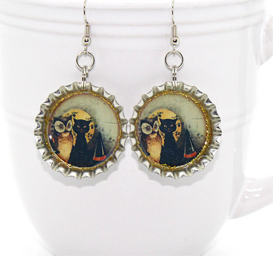 Vintage Halloween Bottle Cap Earrings