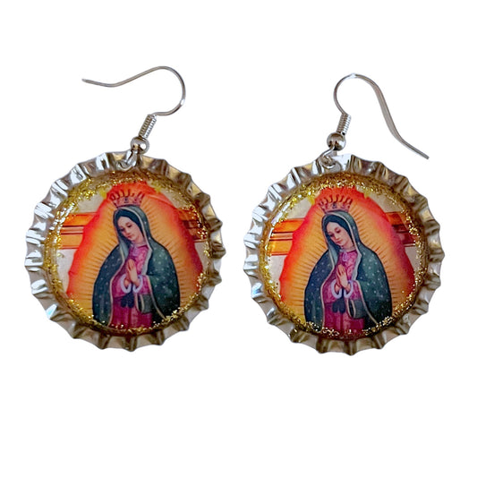 Virgen de Guadalupe Bottle Cap Earrings