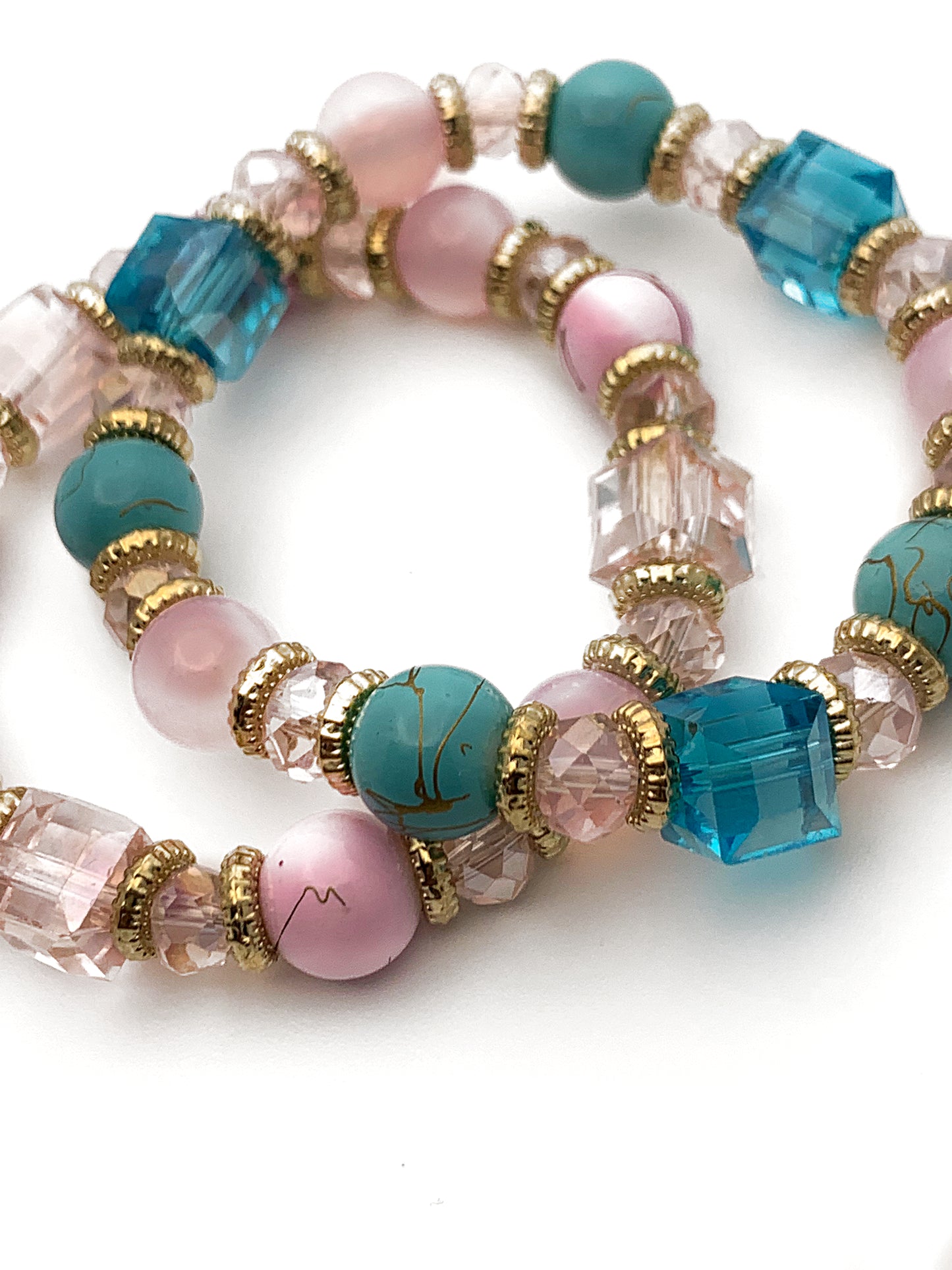 Set of 2 Faceted Glass Bead Bracelets