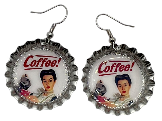 Retro Coffee Bottle Cap Earrings