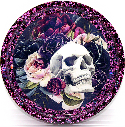 Gothic Skull & Roses Glitter Resin Coaster