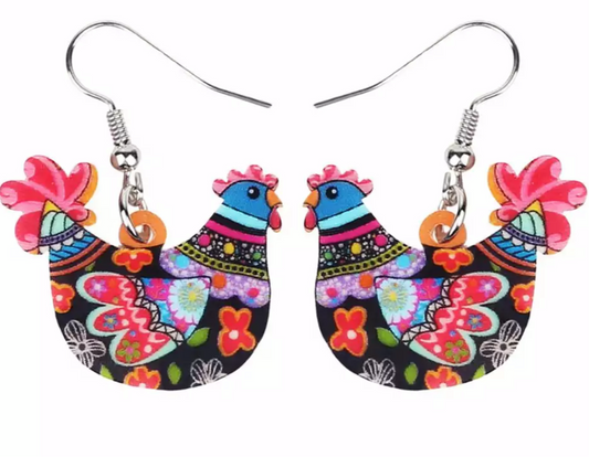 Floral Chicken Acrylic Earrings