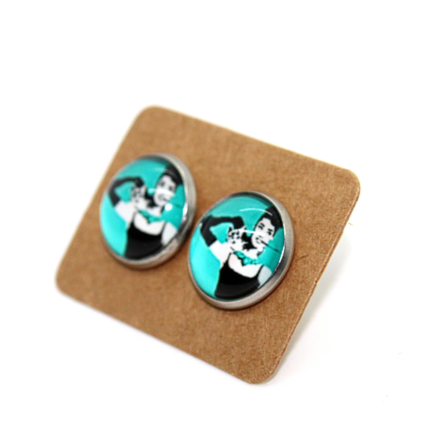 Black & Teal “Audrey” 12mm Earrings