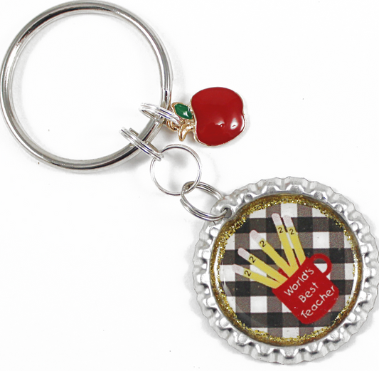 “#World’s Best Teacher” Bottle Cap Keychain