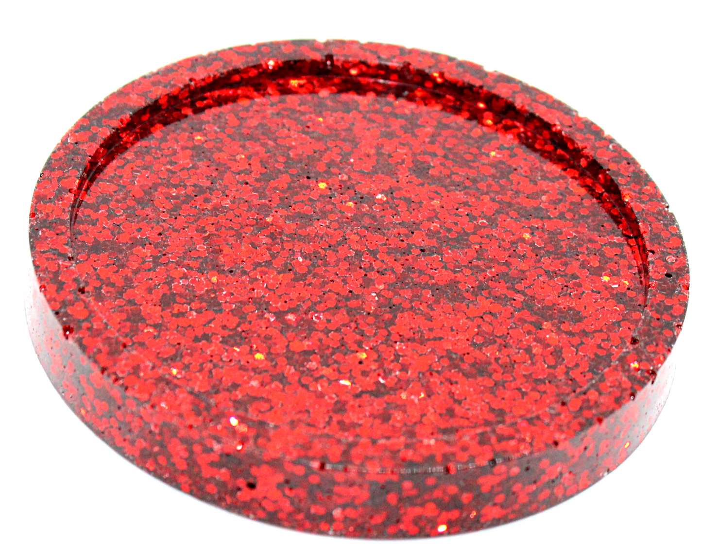 small red glitter coaster