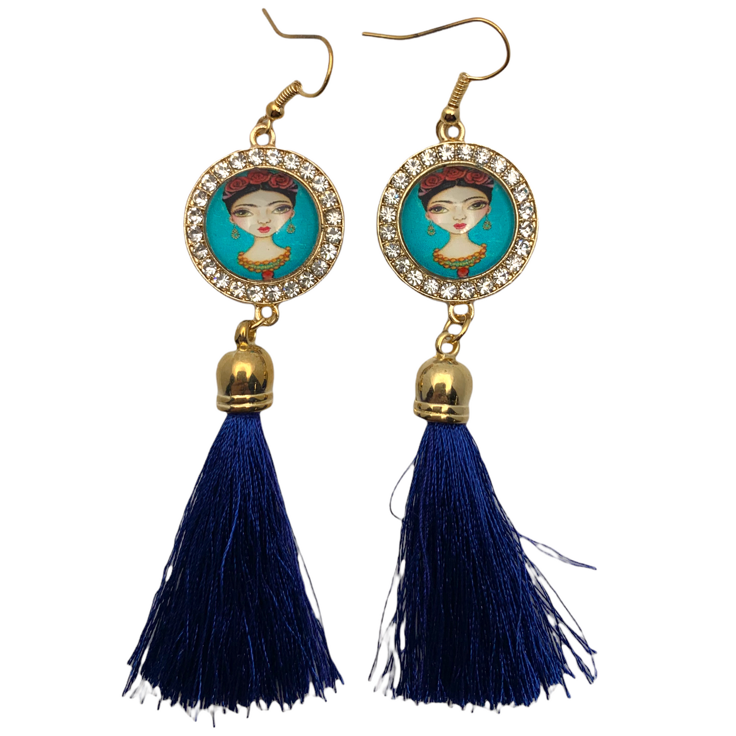 Frida Blue Long Tassel Earrings