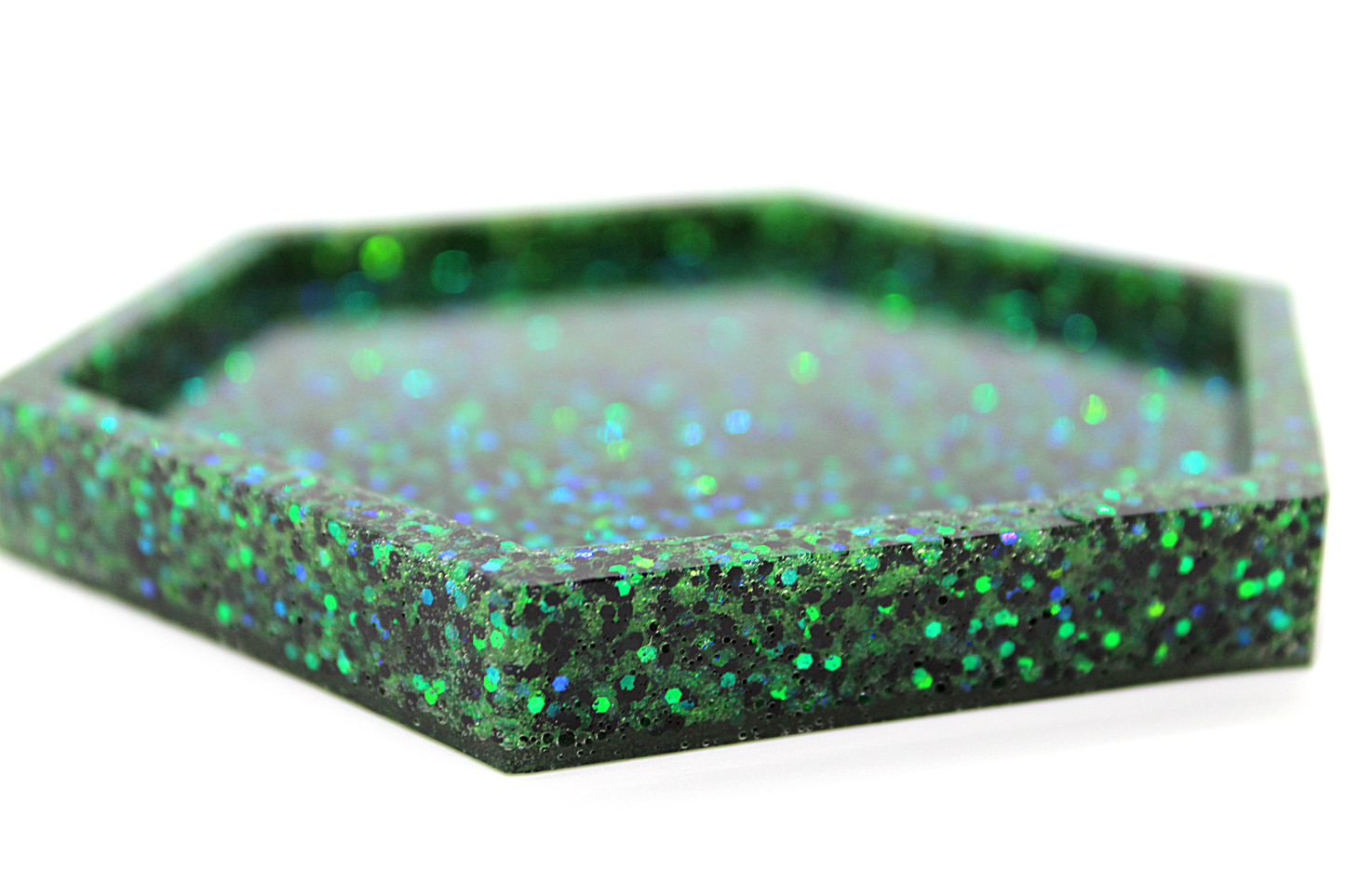 green glitter hexagon coaster