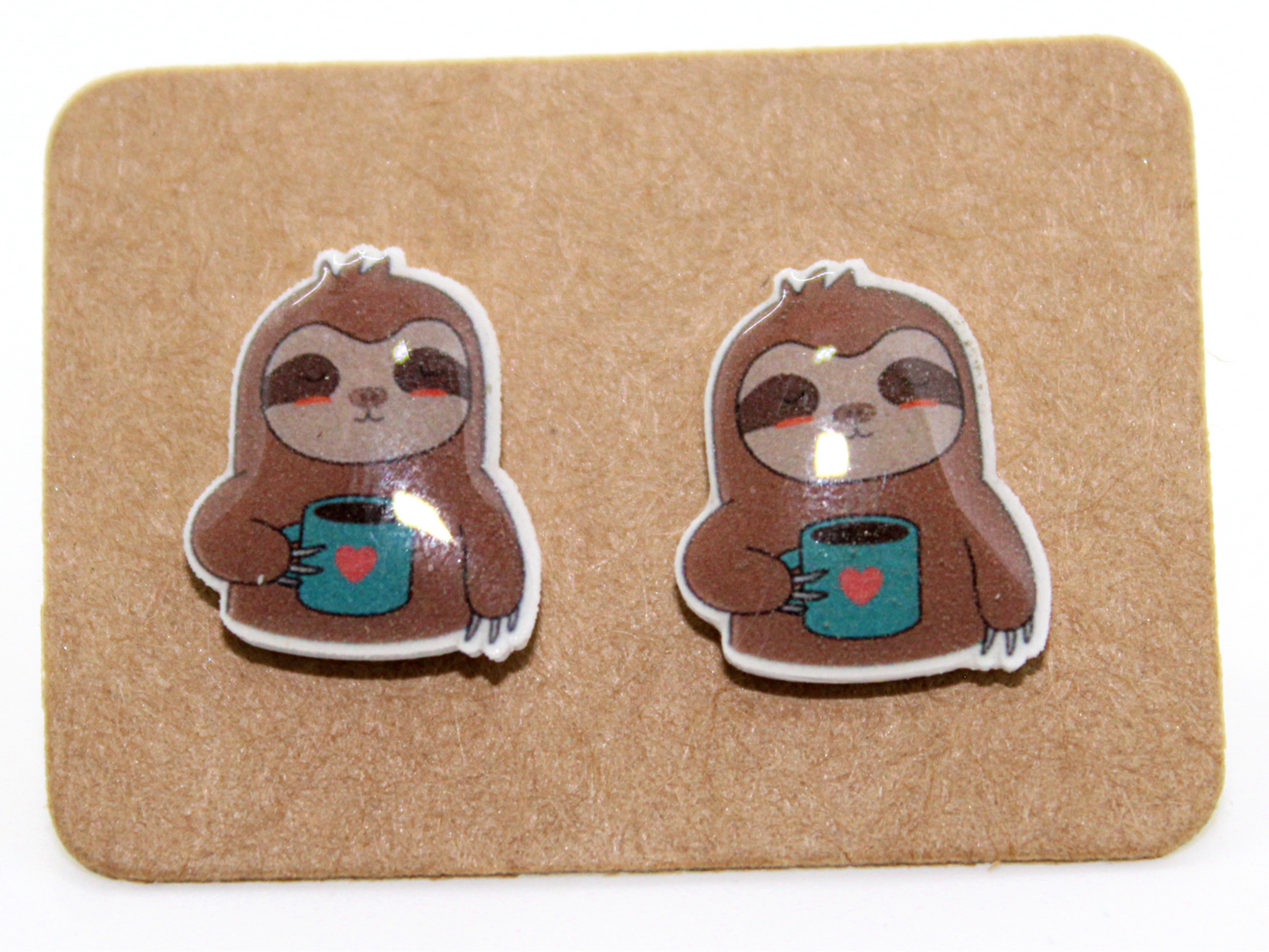 Mini “Sloth & Coffee” Acrylic Earrings