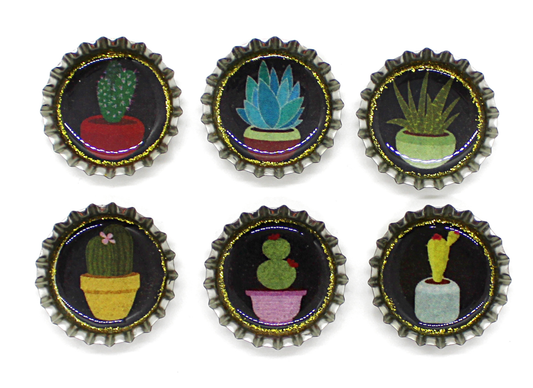 set of 6 Cactus Bottle Cap Magnets Set