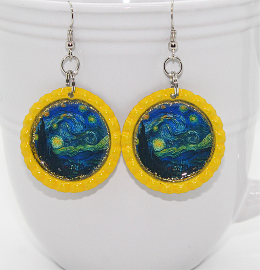 Van Gogh Bottle Cap Earrings