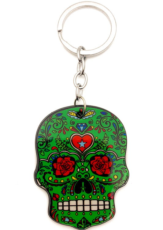 Green Sugar Skull Keychain