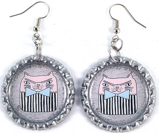 Fat Cat Bottle Cap Earrings