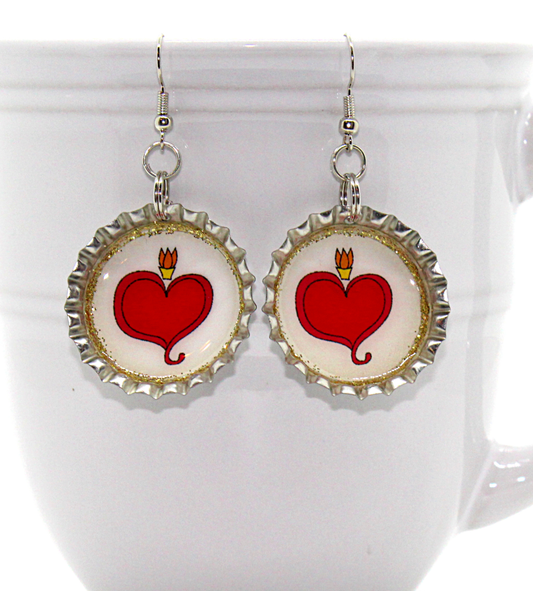 Sacred Heart Bottle Cap Earrings