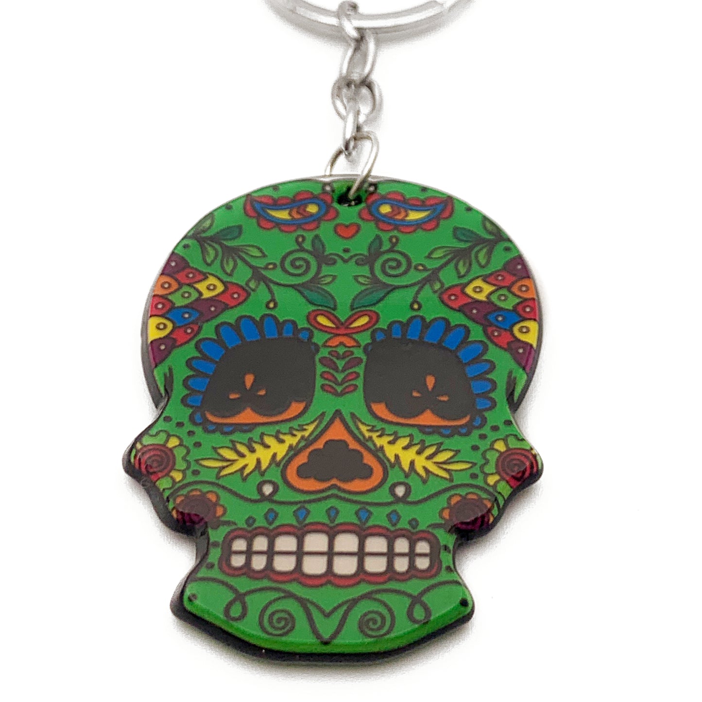 Green Sugar Skull Keychain