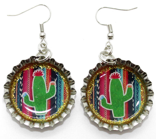 Cactus & Serape Bottle Cap Earrings