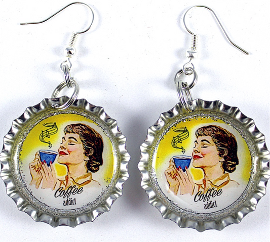 “Coffee Addict” Bottle Cap Earrings