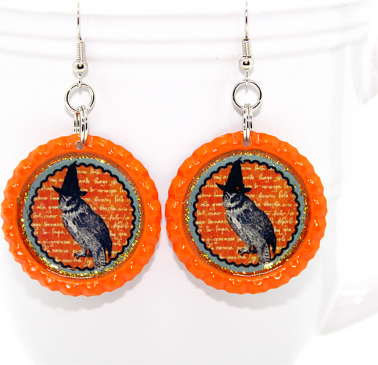 Halloween Owl Bottle Cap Earrings