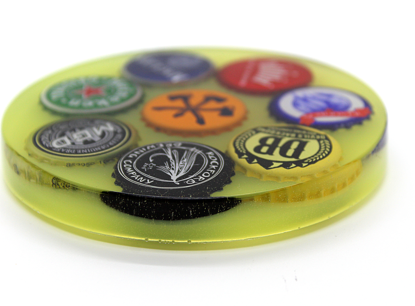 yellow beer bottle cap coaster