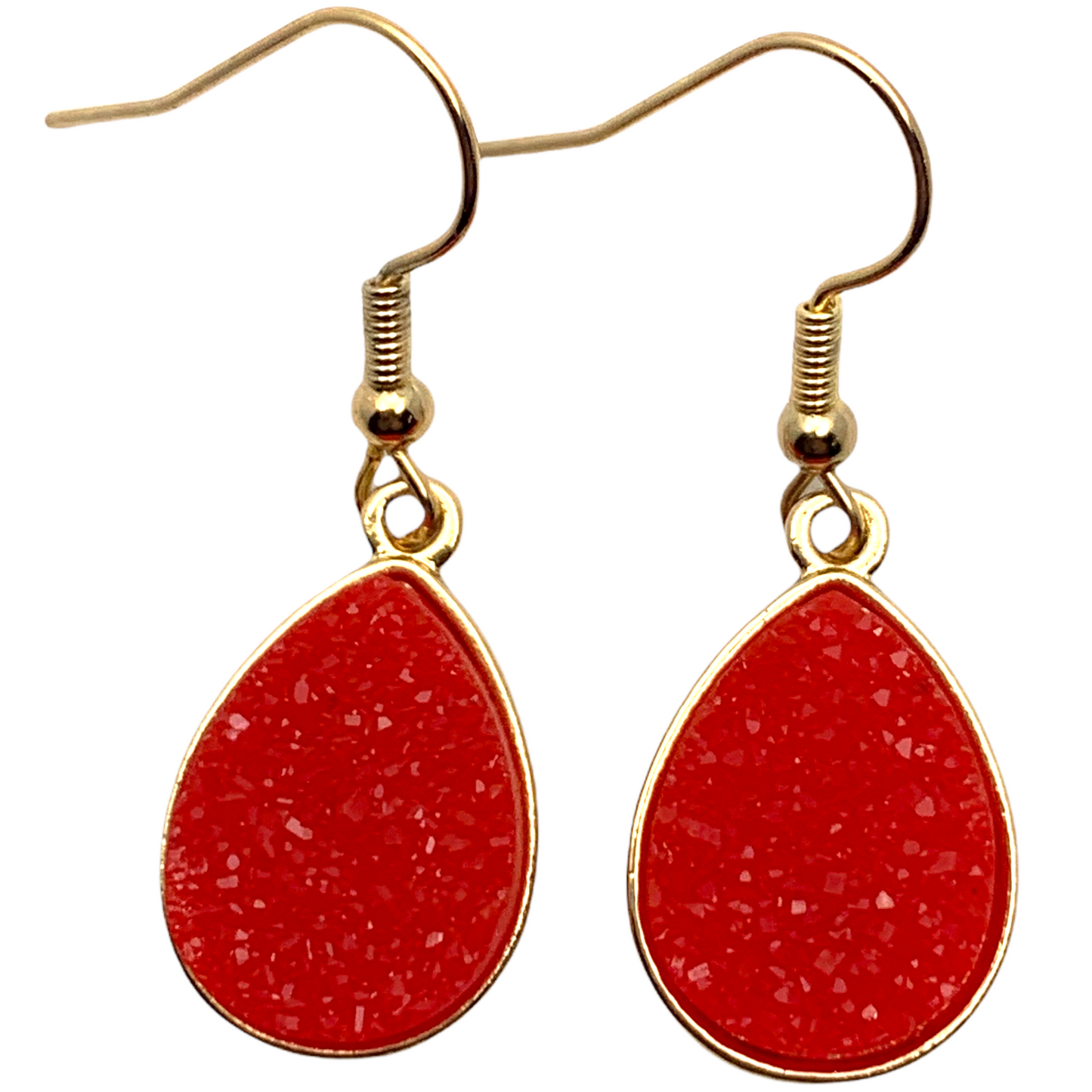 Red Faux Druzy Teardrop Earrings