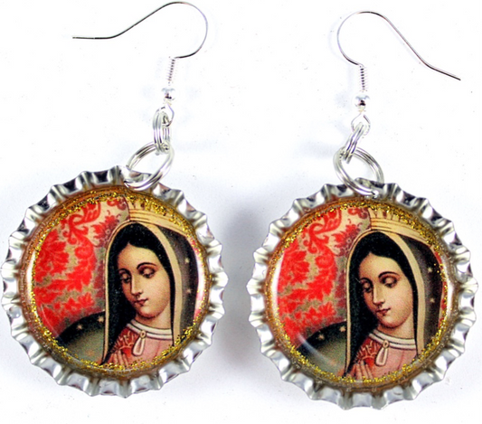 Virgen de Guadalupe Bottle Cap Earrings