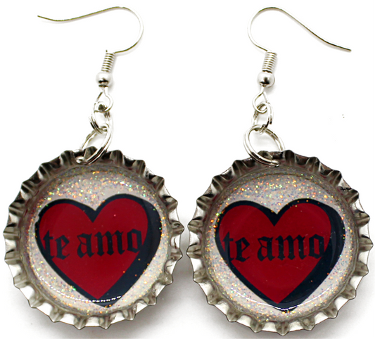 “Te Amo” Heart Bottle Cap Earrings