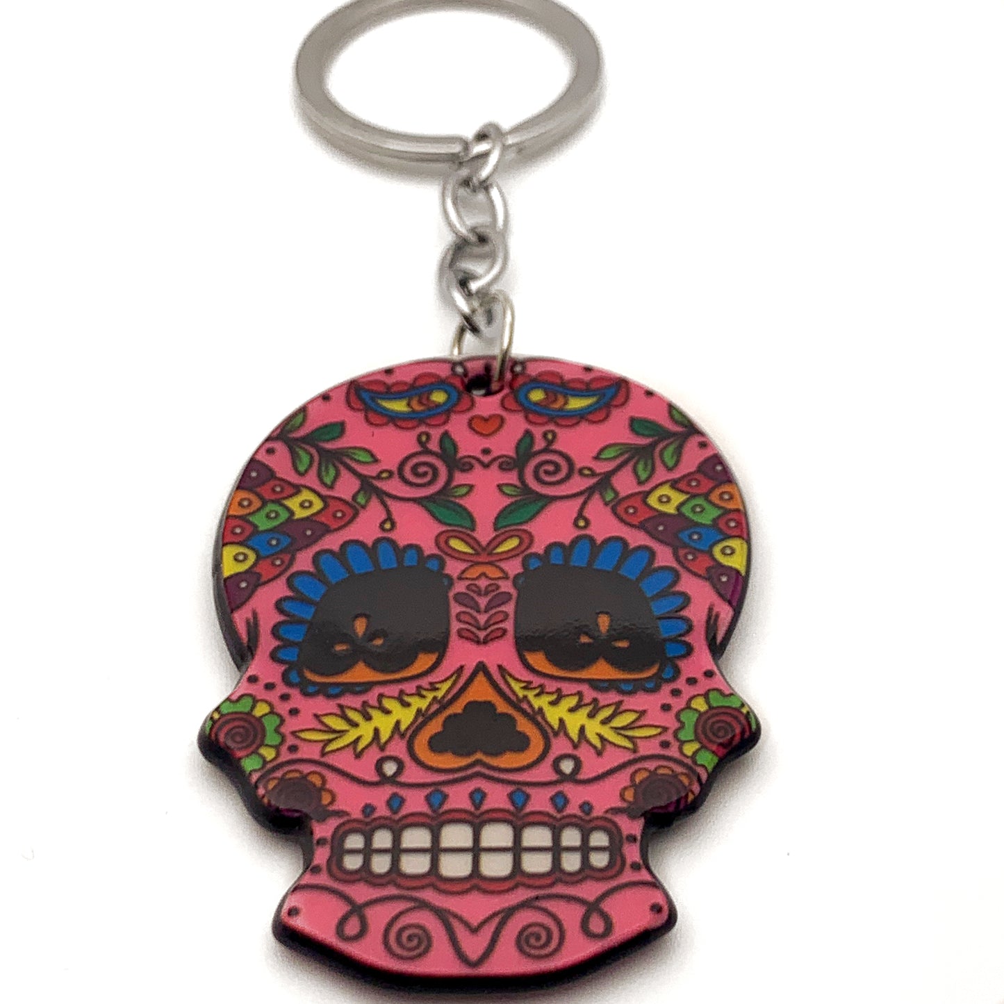 Pink Sugar Skull Keychain