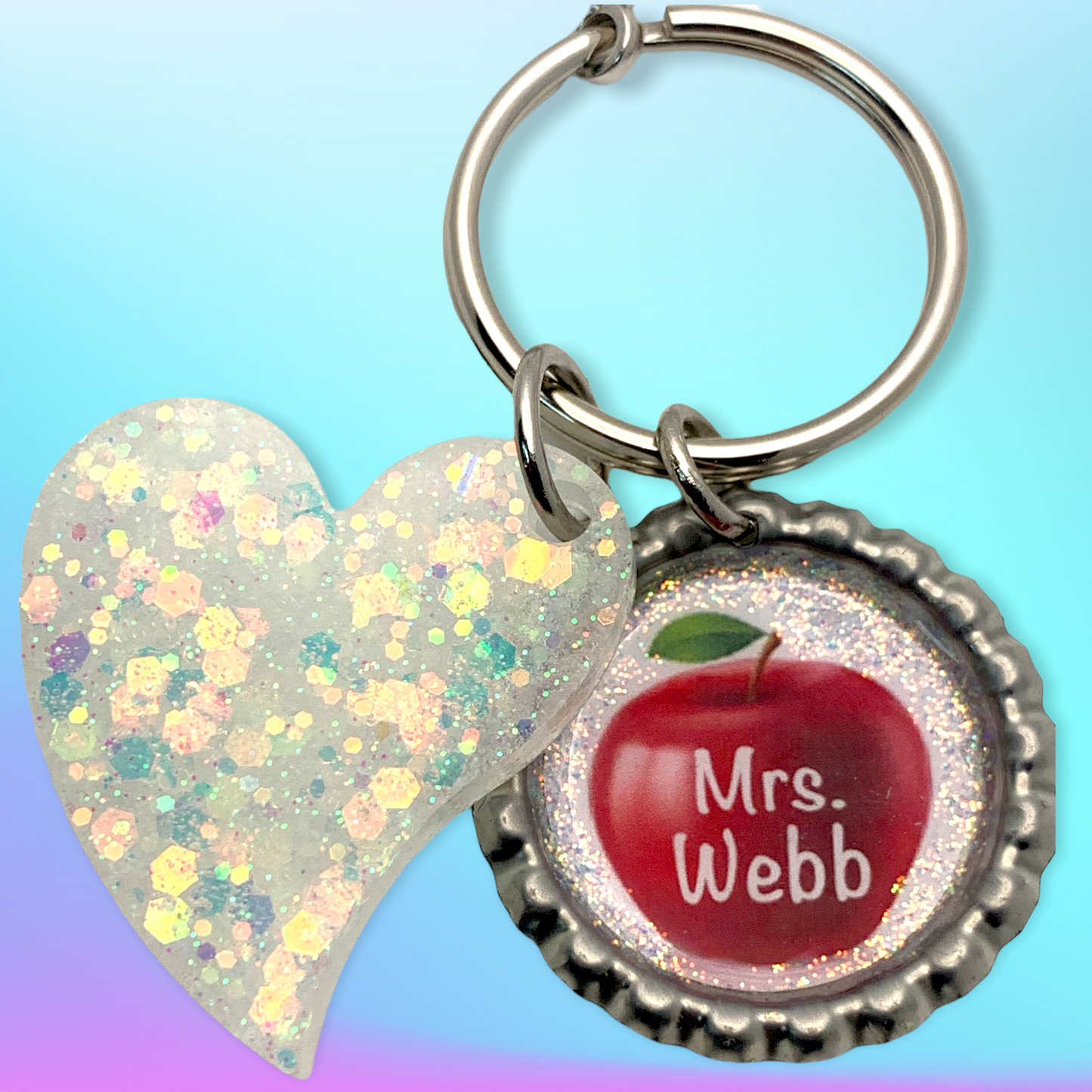 Personalized Teacher Themed Bottle Cap Keychain